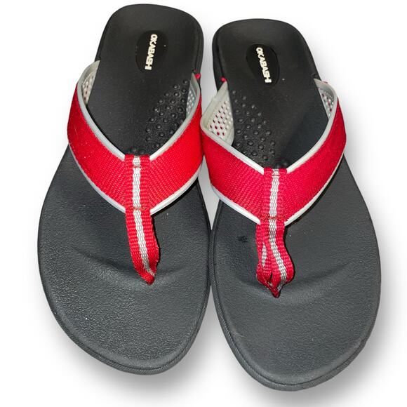 Okabashi Flip Flops Breeze Sandals M/L Red Silver Arch Support Unisex Casual - Picture 5 of 11